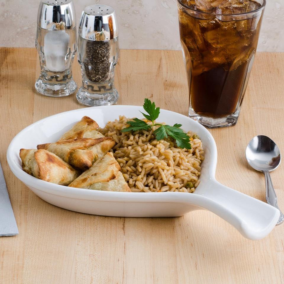 Tuxton Tuxton China BEP-100 Fry Pan Server, 12 oz., 10\" x 7-1/4\" x 1-1/8\" H, Microwave and Dishwasher Safe, Oven Proof, Fully Vitrified, Ceramic, DuraTux, American White/Eggshell, Pack of 12