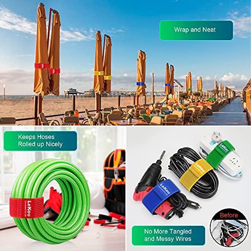 lekou Lekou Elastic Cinch Straps 2\" x 18\" (8 Pack) , Stretchy Hook and Loop Storage Straps Hook and Loop Cinch Strap with Buckle - Bicycle, Truck, Boat Extension Cords, Ropes, Hoses Garage & RV Organization