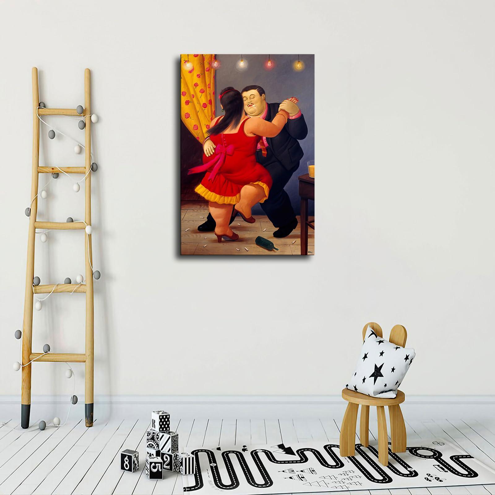 EsaSam EsaSam Fernando Botero - Couple Dancing Poster Canvas Picture Printing Wall Art Decoration Posters Aesthetic Living Room Bedroom Home Background Wall Decor (1624inch-Framed)