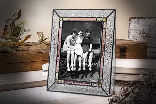J Devlin Glass Art Glass Picture Frame 5x7 Photo Display Wedding Anniversary Colorful Green, Pink Rose J Devlin Pic 137-57V