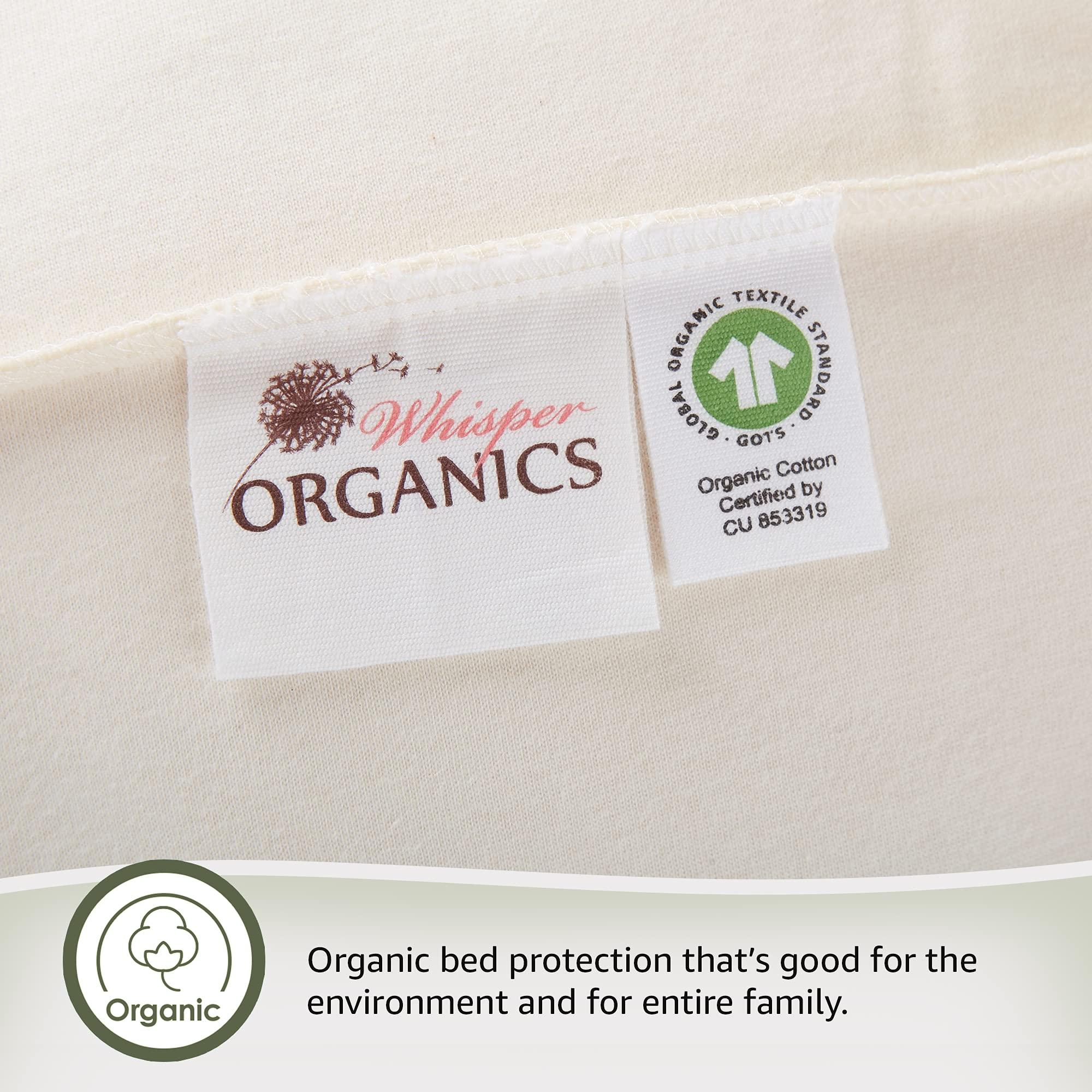 Whisper Organics Organic Waterproof Mattress Protector Queen Size - 100% Waterproof Mattress Pad with Quiet & Breathable Triple Layer Protection - Fairtrade & GOTS Certified Durable Machine Washable Design (Queen)