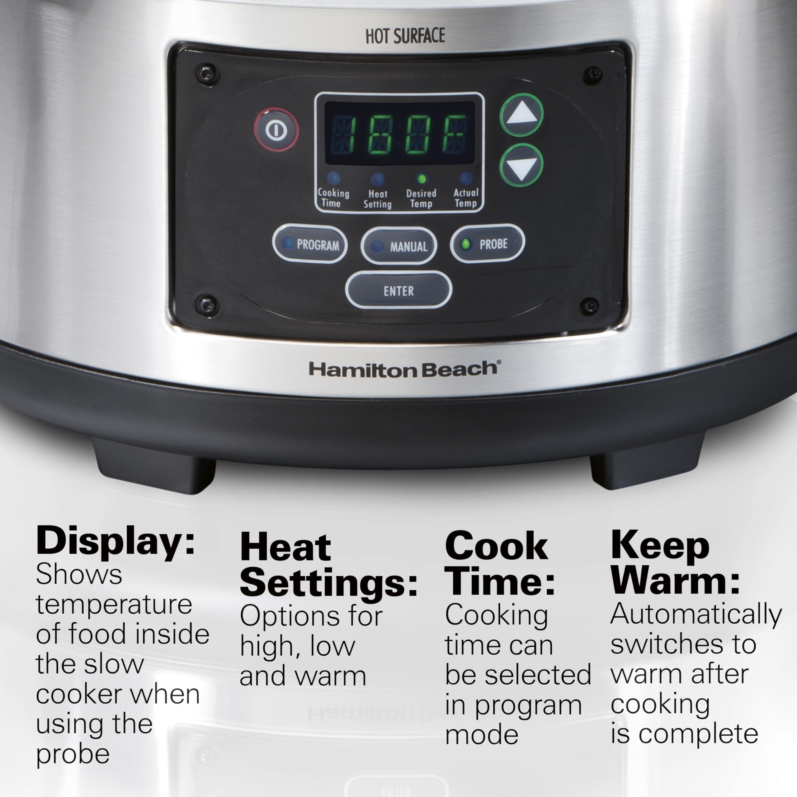 Hamilton Beach Hamilton Beach Portable 6 Quart Digital Programmable Slow Cooker Lock, Dishwasher Safe Crock & Lid, Set & Forget, Stainless Steel