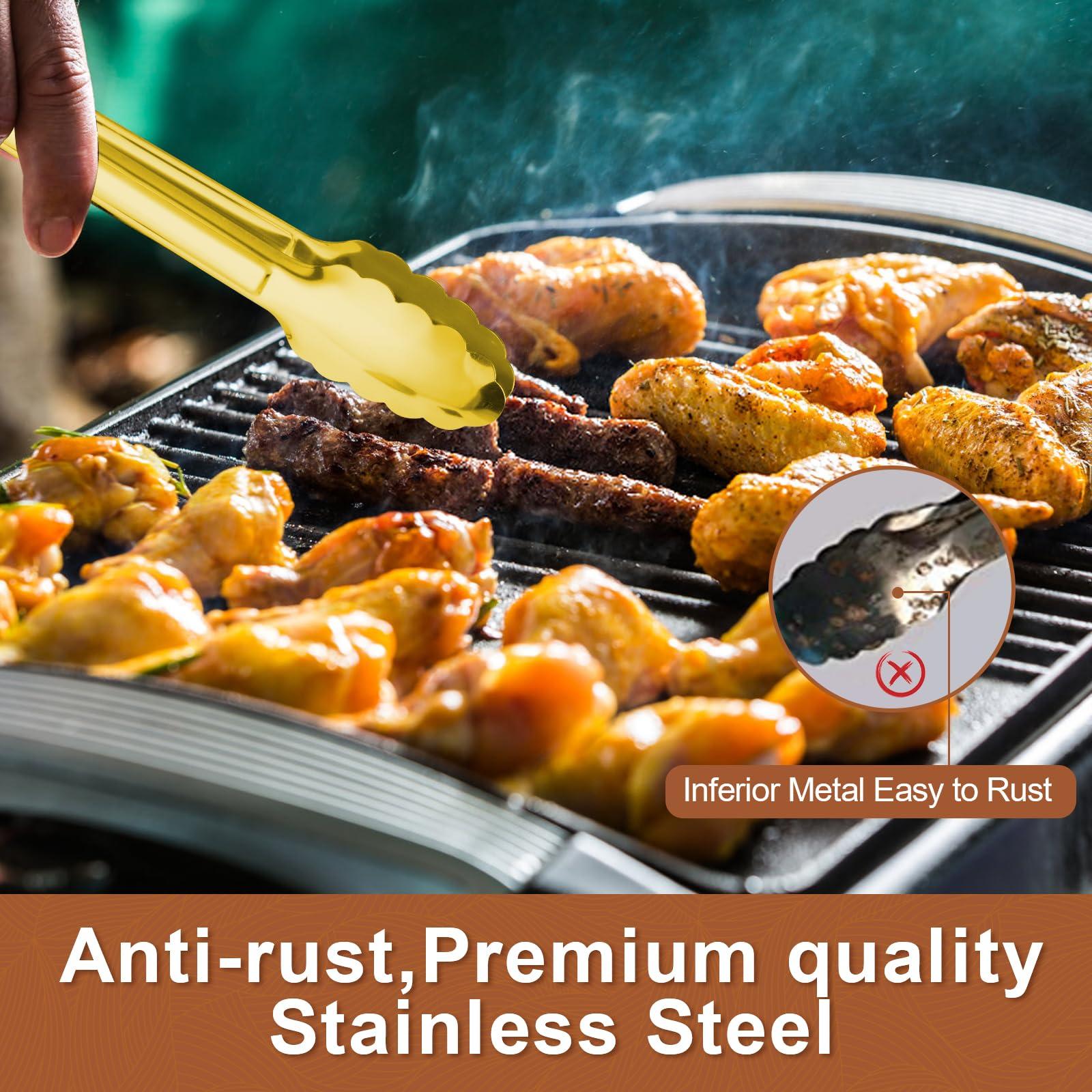 Gisly Gisly 6-Piece Gold Serving Tongs, Gold Serving Utensils, Stainless Steel Gold Plated Buffet Serving Tongs,Salad Buffet Tongs,9 Inch