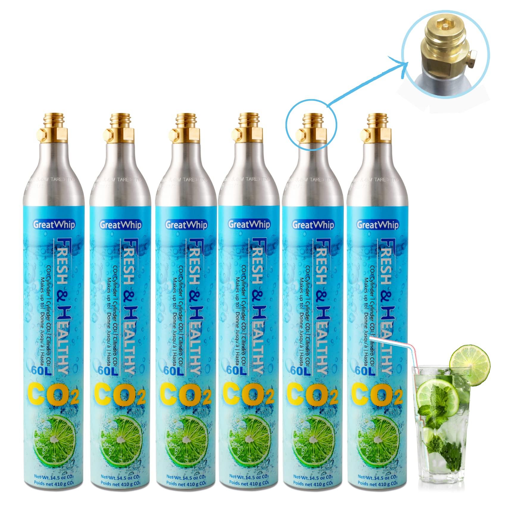 GreatWhip GreatWhip 60L CO2 Cylinder For Sodastream, Exchange Carbonator Compatible With SodaMaker Appliance, Threaded Cylinders, Set of 6