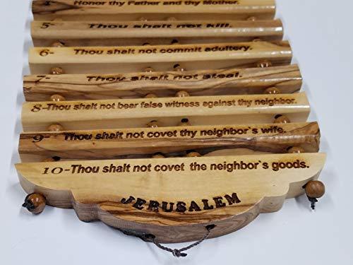 Bethlehem Gifts TM Olive Wood Hanging English Engraving of the Ten Commandments by LION OF JUDAH MARKET