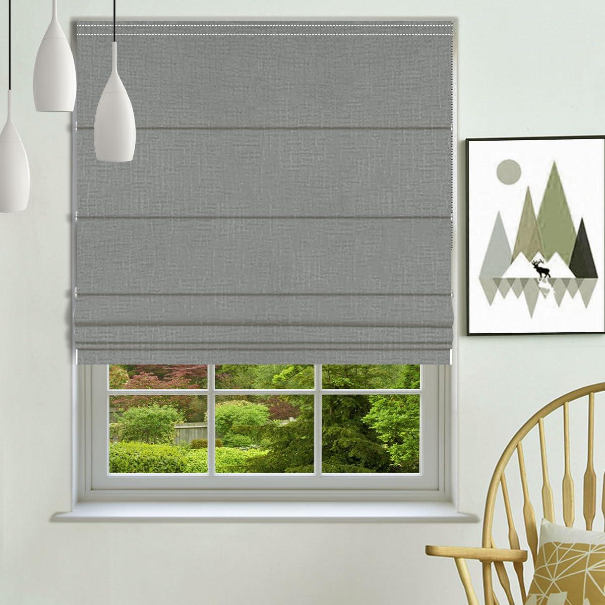 getopblinds Roman Shades Custom Size Blackout Roman Blinds for Windows, Thermal Insulated Heat Blocking Room Darkness Window Blinds & Shades, Linen Textured Blinds for Home Office, 69" W x 64" L, Grey-Blackout