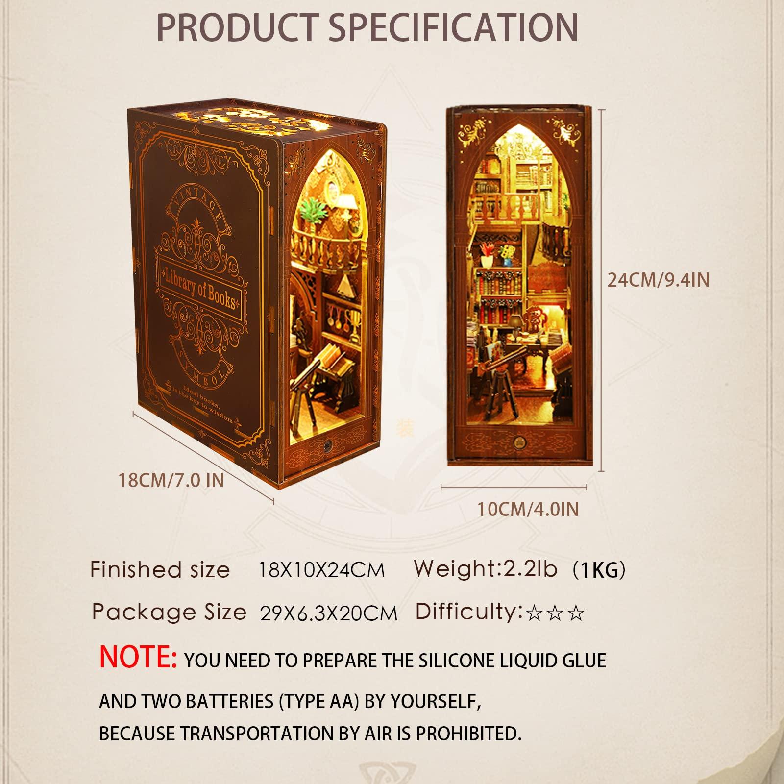 ROCOXIA ROCOXIA DIY Book Nook Kit, Booknook Shelf Insert Book Nook DIY Miniatures Kit Light Up Bookends Book Nooks DIY Dollhouse Bookshelf Insert Kit for Adults (Library of Books)