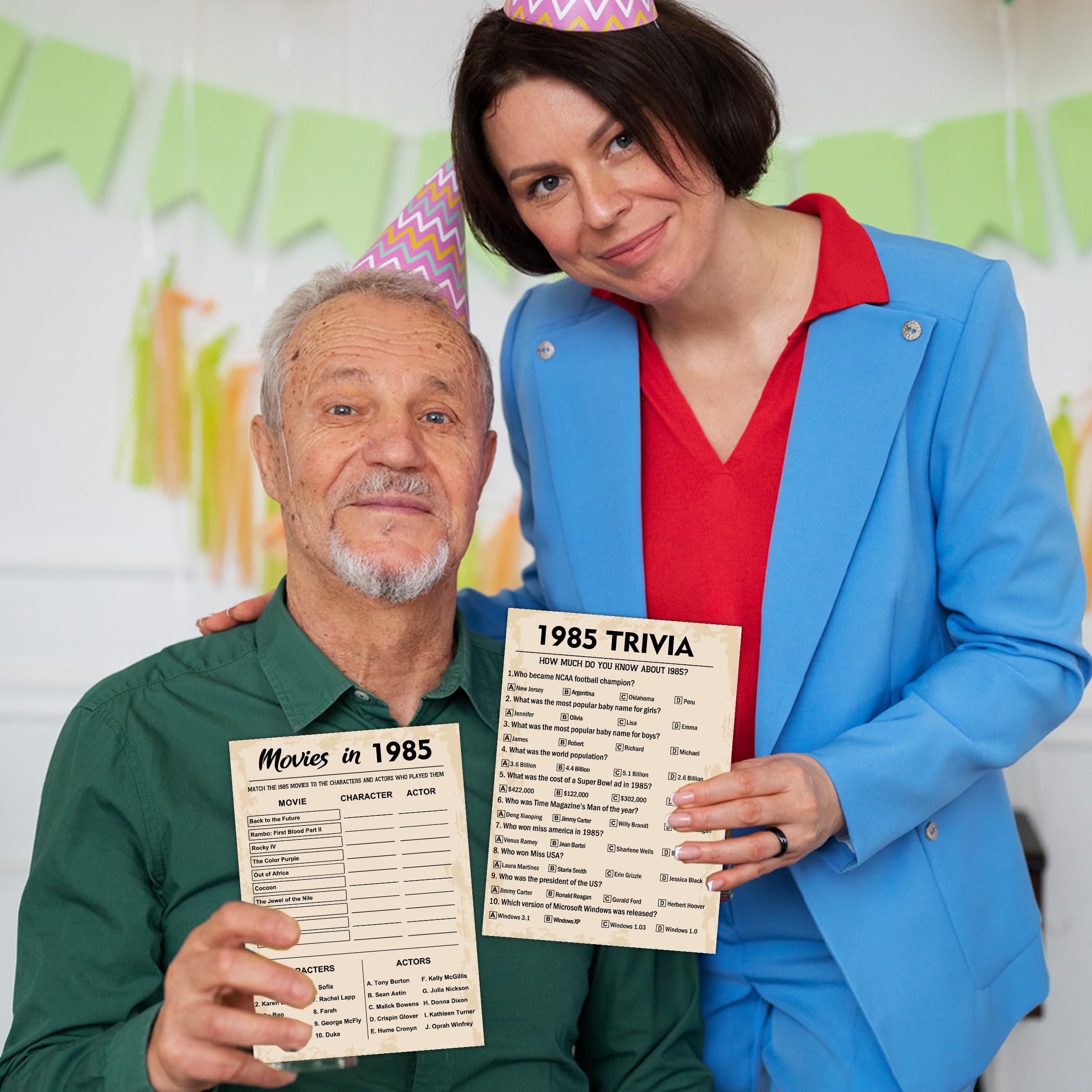 QUPT 40th Birthday Party Games, Set of 3 Activities for 10 Guests, Born in 1984 Games Bundle, Birthday Party Supplies for Adults, Pack of 30 Cards