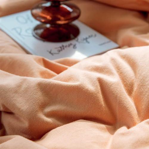 AMWAN AMWAN Peach Pink Color Duvet Cover King Solid Orange Bedding Set 100% Jersey Knitted Cotton Comforter Cover Solid Color Duvet Cover Hotel Quality Luxury Bedding Set 1 Duvet Cover with 2 Pillowcases