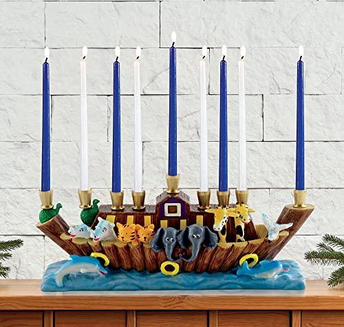Aviv Judaica Aviv Judaica Sculptured Noah\'s Ark Menorah Biblical Themed Minorah Noachs Ark with Animals Children\'s Menorah Beautifully Painted Resin Hanukkiah Collectible Kids Chanukah Candle Holder Menurah