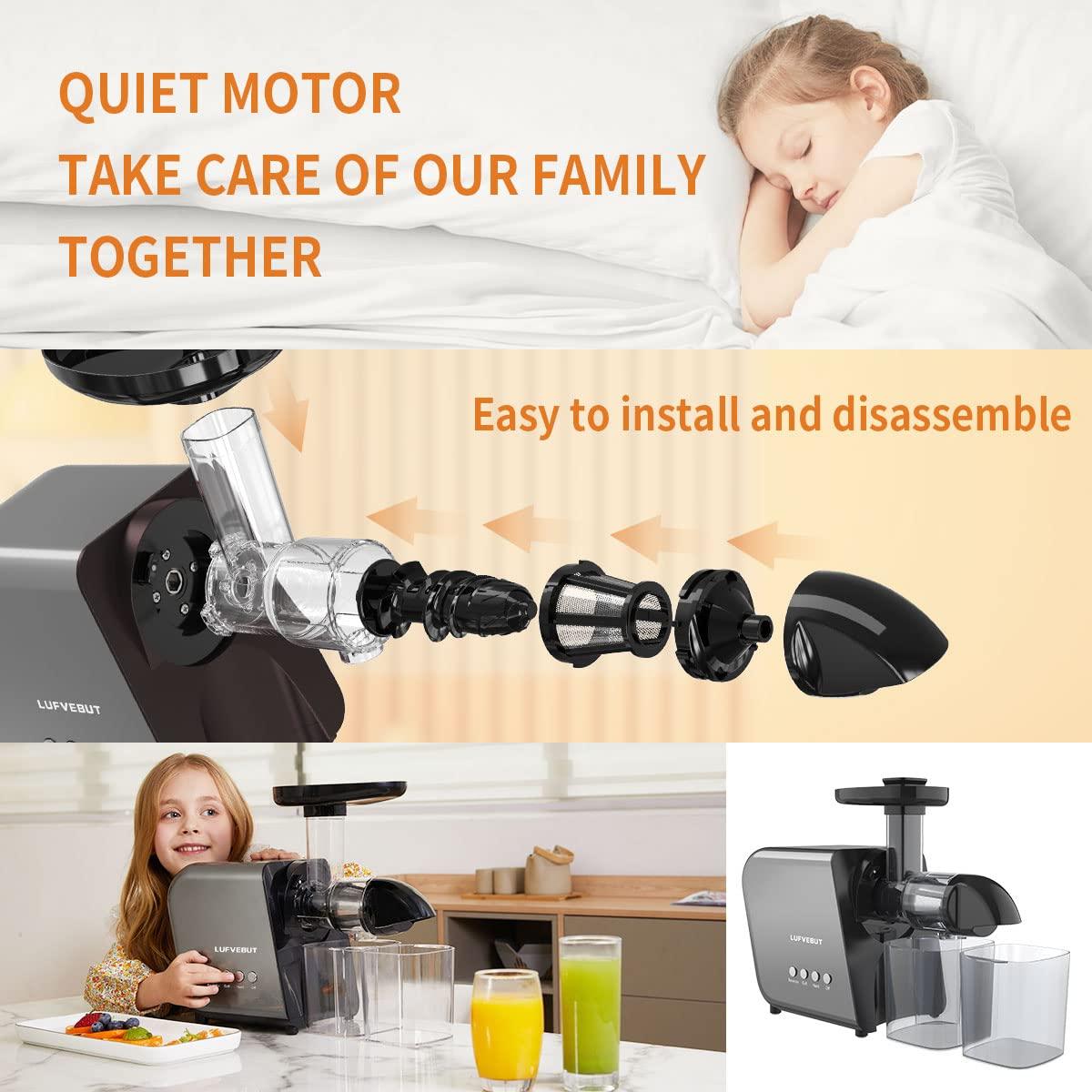 LUFVEBUT Slow Juicer Machine for Vegetables and Fruits Cold Press Masticating Juicer Extractor Celery Wheatgrass Leafy Greens Carrot Ginger Beet, Easy to Clean Juicer BPA-Free Reverse Function,Dishwasher Safe