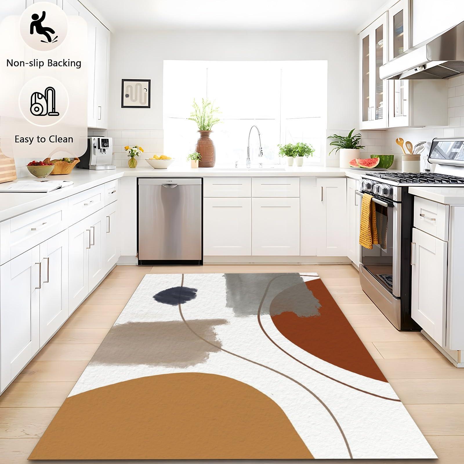 IJUGIX Washable Rug 3x5 Area Rugs for Living Room, Stain Resistant Area Rug, Non-Slip Backing Rugs for Bedroom, Kitchen, Minimalist Geometric Graffiti Lines Printed Carpet