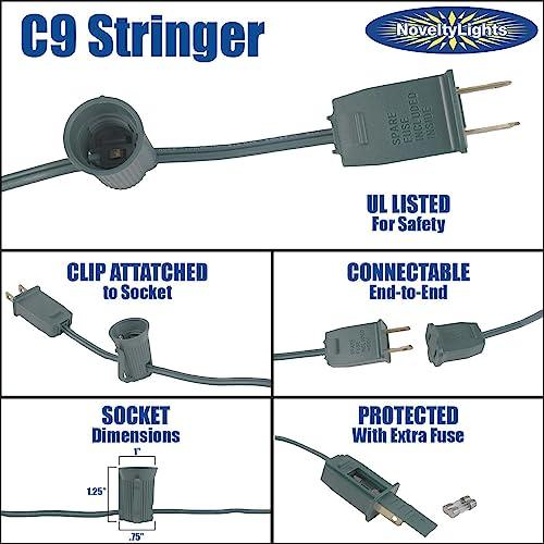 Novelty Lights Novelty Lights 25 Foot String Light Set - Indoor/Outdoor Stringer Set for Christmas, Wedding Decor, Patios, & More - C9/E17 Intermediate Base (Green Wire, 12" Spacing)