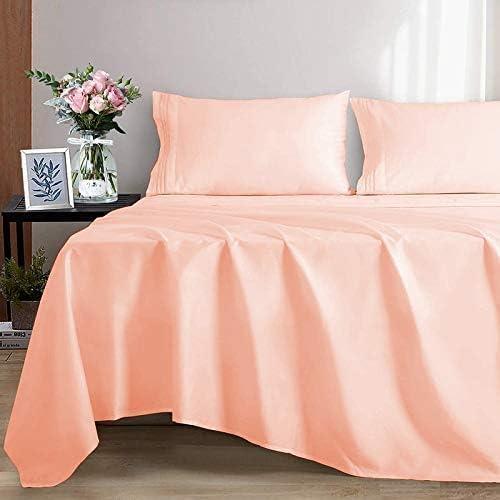 Elf Linen Elf Linen Luxurious 1500 Thread Count Italian Finish 100% Egyptian Cotton 4-Piece Bed Sheet Set, King, Peach Solid Pattern (Fits Mattress Up to 24-26\" Deep Pocket)