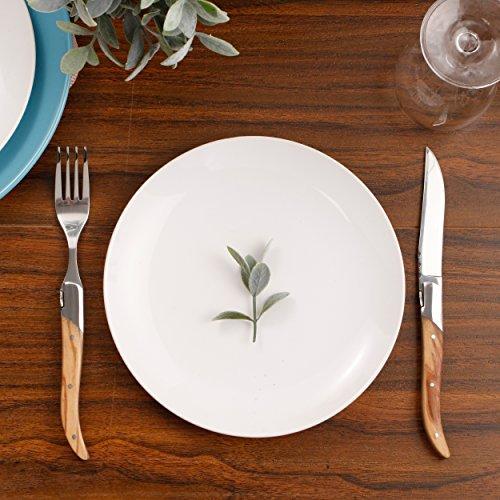 FLYINGCOLORS Laguiole by FlyingColors Dinner Forks Set Stainless Steel, Olive Wood Handle, Gift Box, 6 Pieces