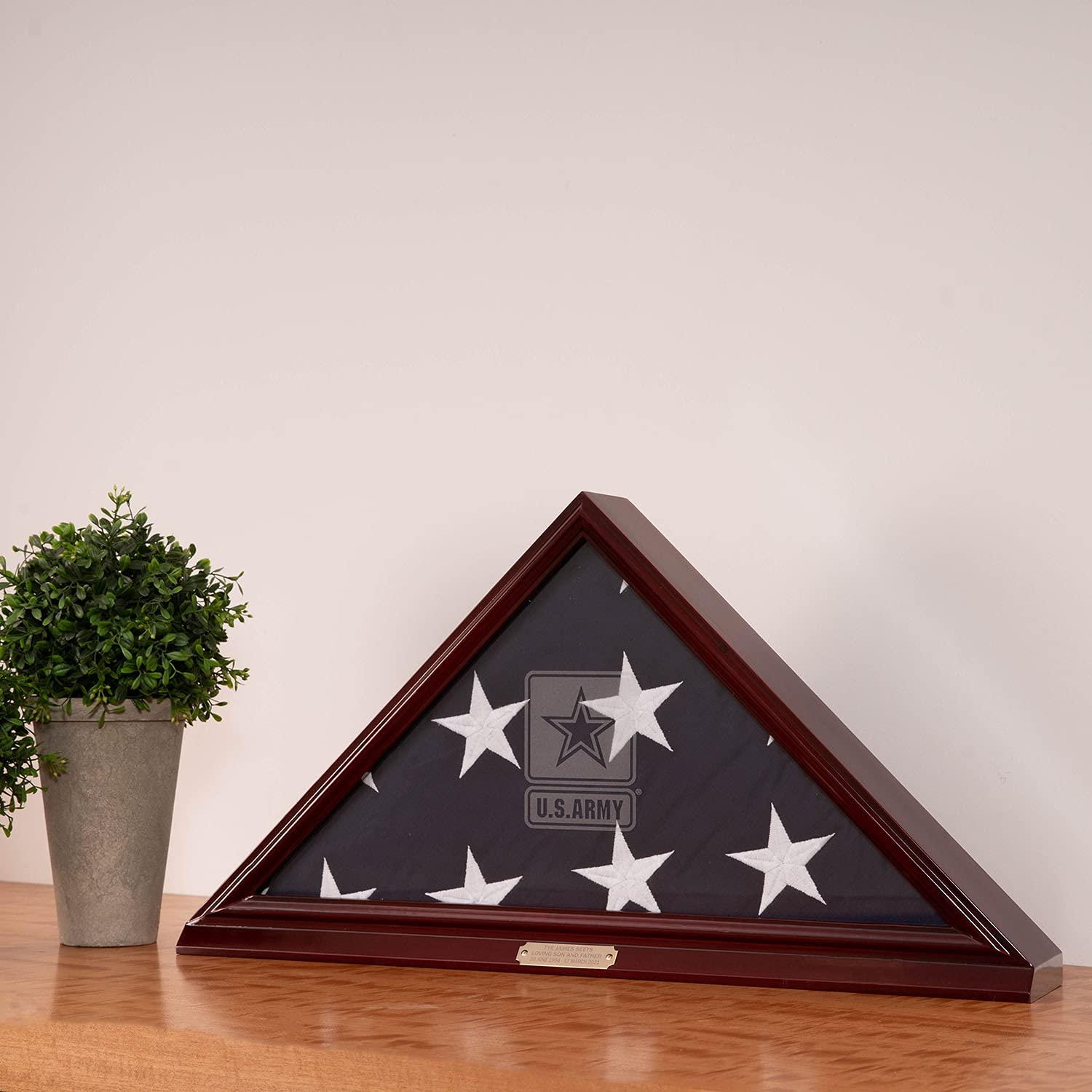 Bey-Berk Custom Personalized US Army American Flag Display Case for 5\' x 9.5\' ft Funeral or Burial Flag (Mahogany)