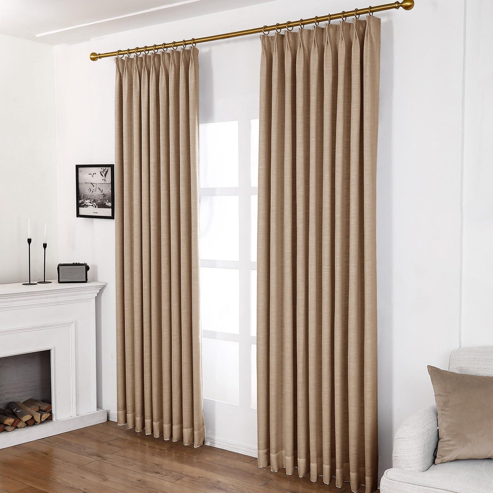 DotheDrape 88 inch Pinch Pleated Blackout Curtains 2 Panels Set, 100% Blackout Thermal Insulated Faux Linen Pinch Pleat Drapes, 60W x 88L, Walnut