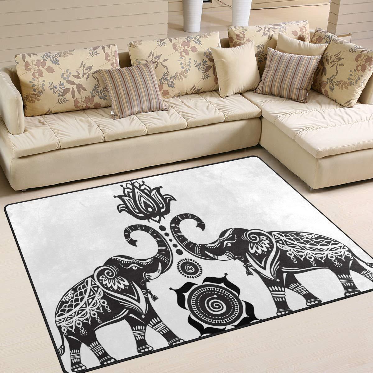 ALAZA ALAZA Indian Elephant Lotus Flower Artwork Area Rug Rugs for Living Room Bedroom 7' x 5'