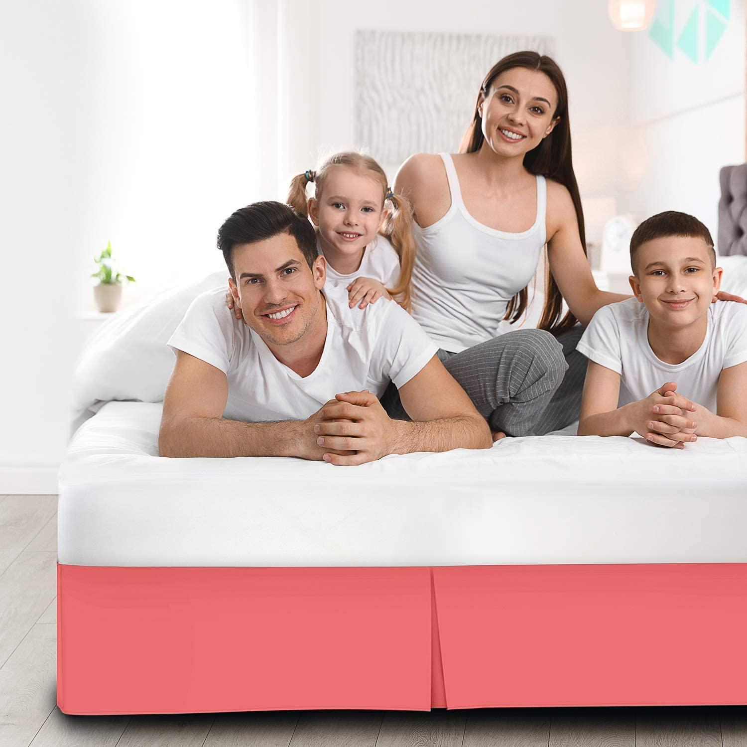 Craft Bedding Ultra Soft Tailored Box Pleated Coral Pink Bed Skirt 20" Drop 60 x 80Inches Cotton 1000 Series Hotel Quality Split Corner Queen Bed Skirt Wrinkle & Fade Resistant Bed Cover Skirt