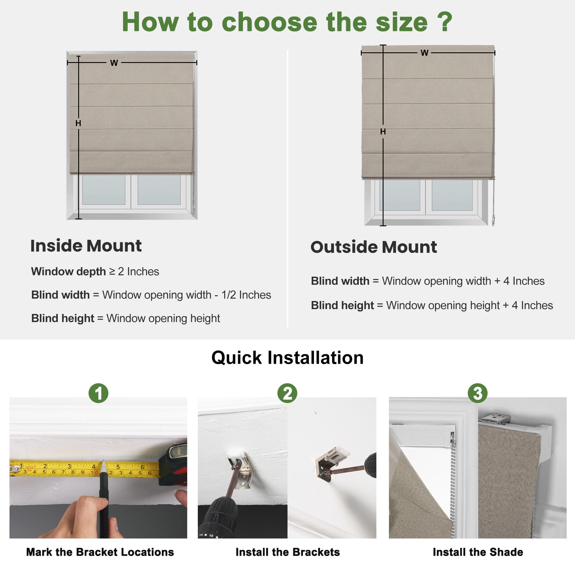 BERISSA BERISSA Blackout Roman Shades for Windows,Linen Roman Blinds,Room Darkening Thermal Insulated Pull Down Window Shades for Home Living Room Bedroom,Sand Brown,34" W x 66" H