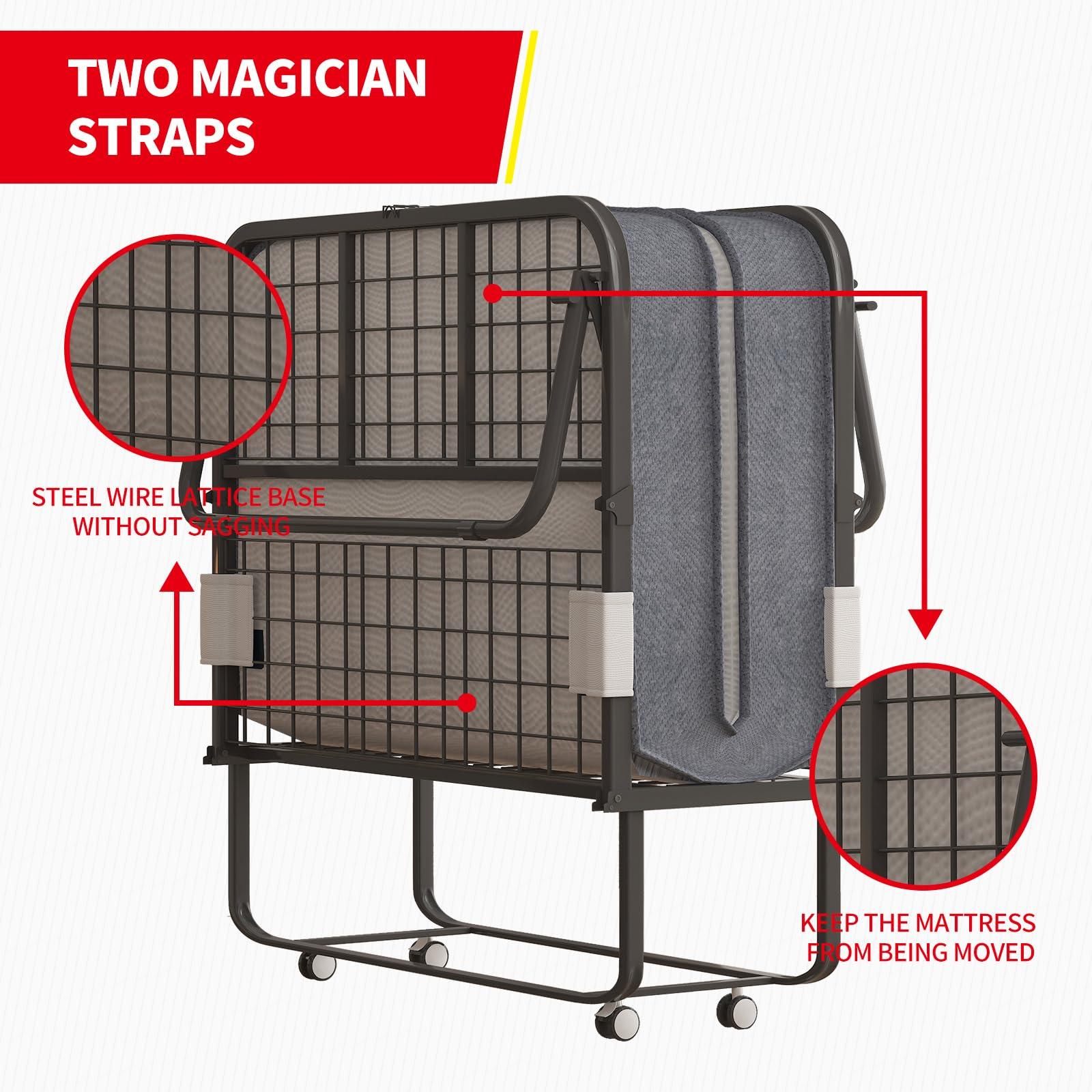 PUREMIND PUREMIND Folding Bed with Mattress for Adults, Portable Rollaway Guest Beds with 4\" Memory Foam Mattress & Metal Frame, Twin Size Foldable Bed Fold Away Bed Space Saving