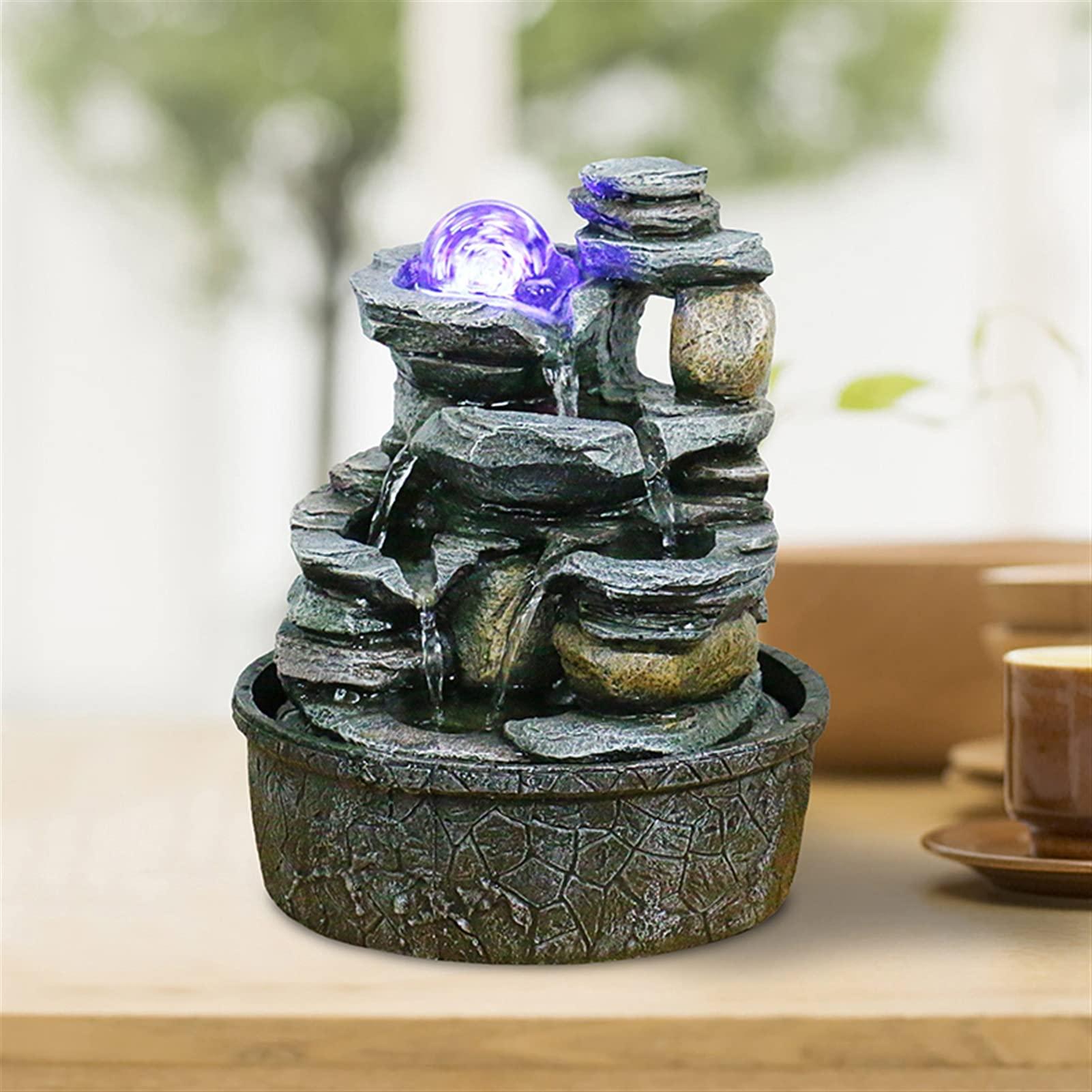BNNP BNNP Indoor Tabletop Fountains Tabletop Fountain Rock Falls Indoor Waterfall Feature - Calming and Relaxing Water Sound - Tiered Desktop Water Feature 9.8-Inch Decoration Meditation Fountain