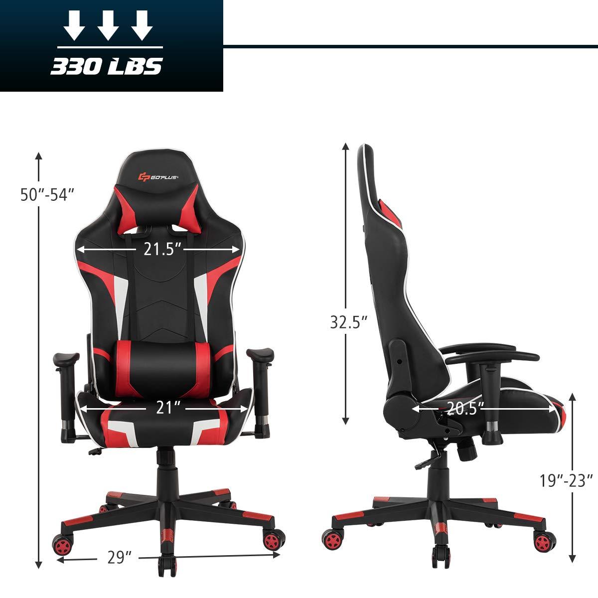 Goplus Goplus Gaming Chair, Massage Office Chair Computer Gaming Racing Chair, High Back PU Leather Adjustable Arms Headrest Ergonomic Reclining Game Chair, Rolling Swivel Executive Chair