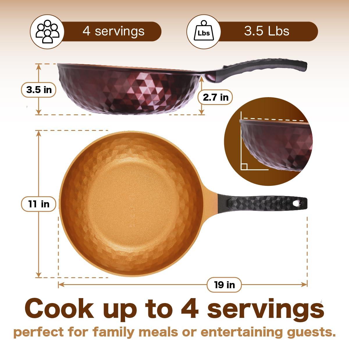 KOREA KING Diamond X Premium Extreme Non Stick 11\" Frying Wok Pan Hybrid with Lid and Spatula, Oil-Free, PFOA-Free Cooking with Titanium-Coated 8-Layered Korean Engineered Deep Stir Fry Skillet, Rapid Heating