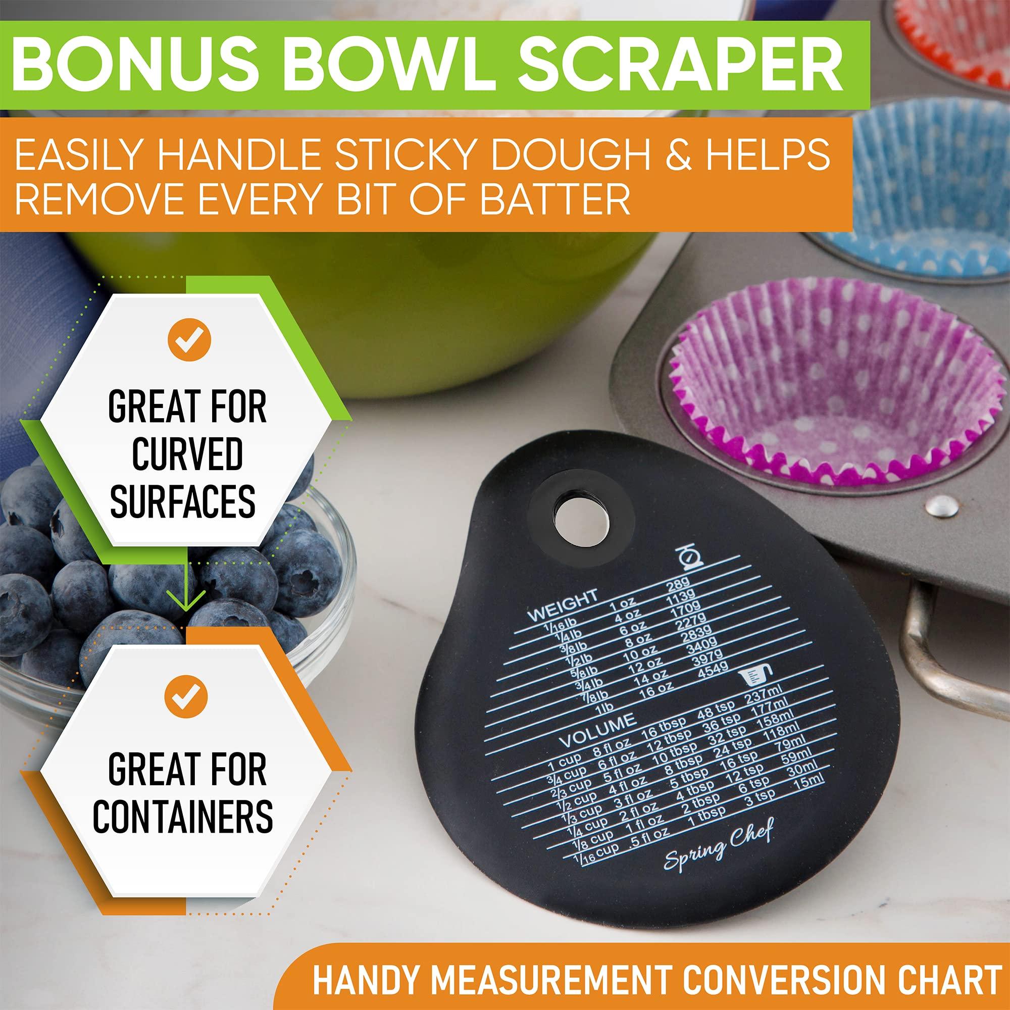 Spring Chef Spring Chef Round Stainless Steel Measuring Spoons, Set of 8 & Bench Scraper With Bonus Bowl Scraper, Black - 2 Product Bundle