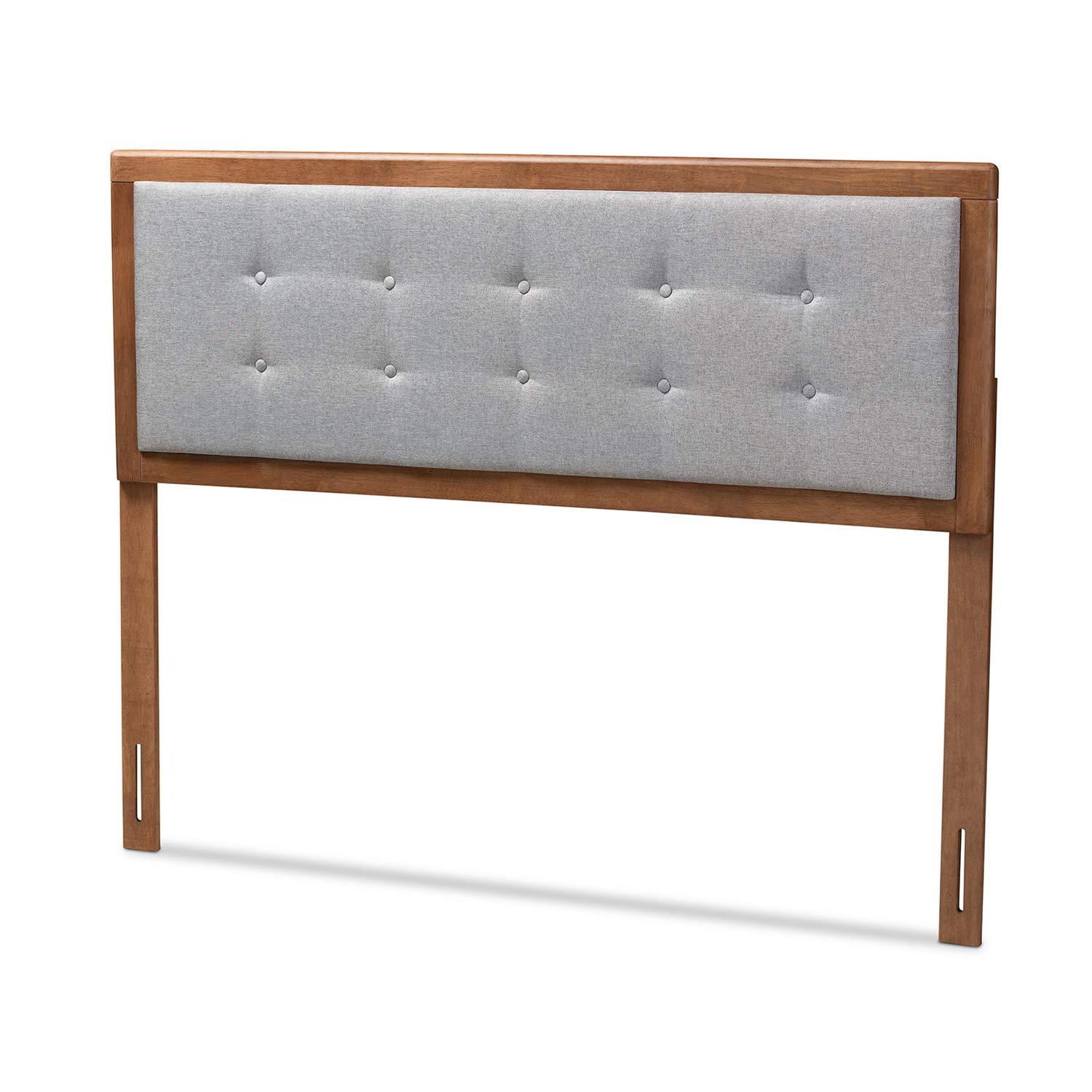 Baxton Studio Baxton Studio Sarine Mid-Century Modern Light Grey Fabric Upholstered Walnut Brown Finished Wood Full Size Headboard
