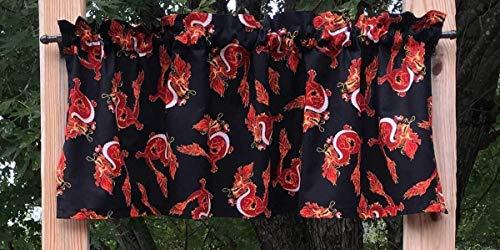 Generic Chinese Dragon Asian Red Fire Toss Dragons Black Handcrafted Valance