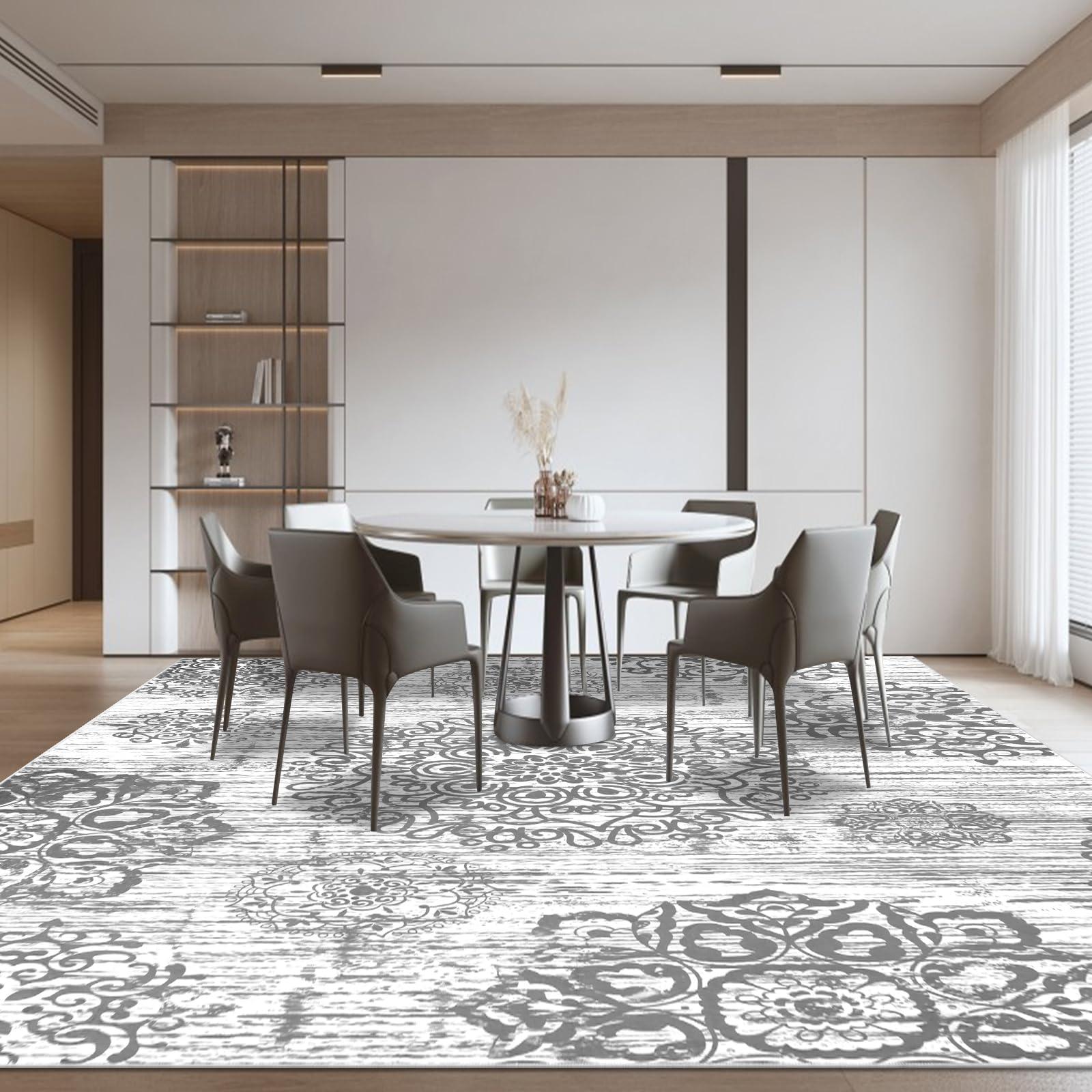 HEBE RUGS HEBE Washable Area Rug 9'x12' Non Slip Soft Distressed Medallion Bedroom Rug Boho Living Room Rug Accent Throw Rugs Vintage Entry Rug Floor Carpet for Dining Room Bathroom