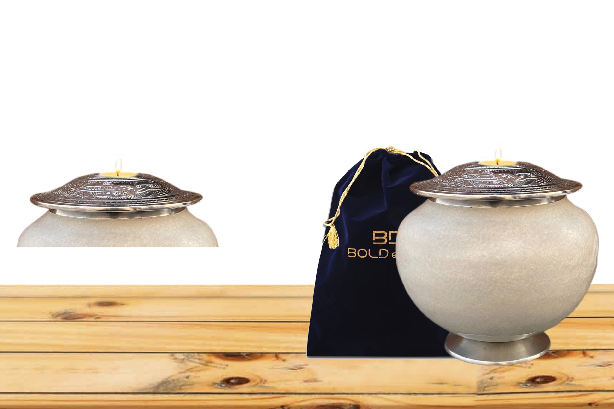 BOLD & DIVINE BOLD & DIVINE Cremation Urns for Human Ashes Adult - Large White Candle Urn - Decorative Urn for Ashes Display at Home Beautiful