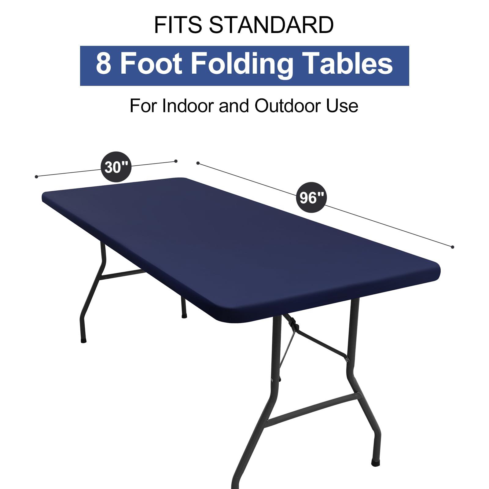 homing homing Rectangle Table Cloth Cover, Waterproof Polyester Elastic Fitted Tablecloth, Fits for 8 Foot Folding Tables, Washable Table Protector for Picnic, Camping, Outdoor (Navy Blue, 30\" x 96\")