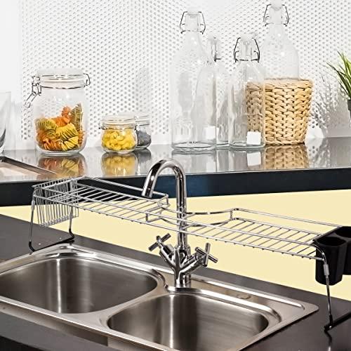 Home Basics Home Basics Over Sink Shelf, (Chrome) Steel Over The Kitchen Sink Organizer for Soap, Sponges, Scrubbers, and More | with Cutlery Holder