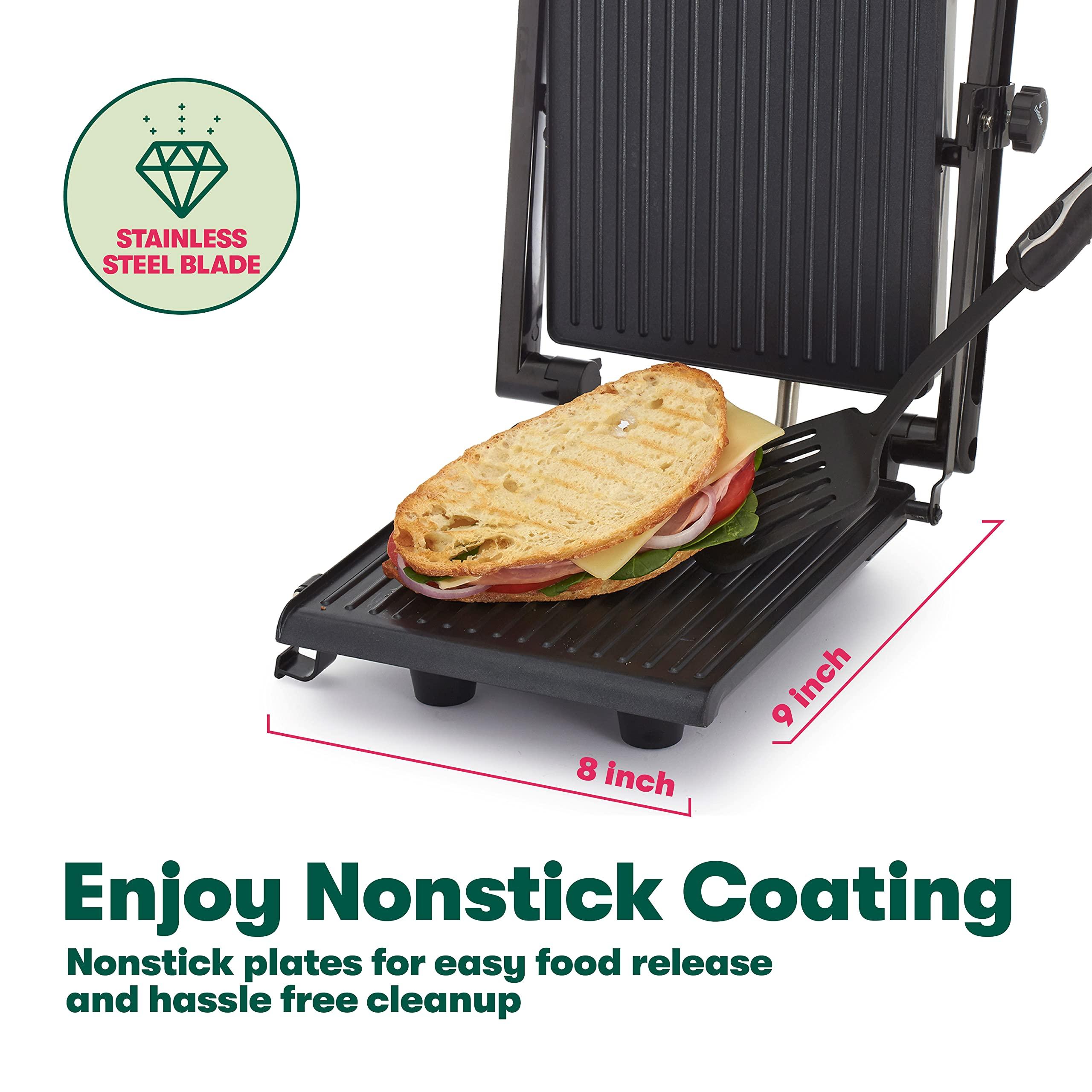 BELLA BELLA Panini Press, Sandwich Maker and Electric Indoor Grill with Double Nonstick Plates, Height Adjustable Lid and Removable Drip Tray, Stainless Steel