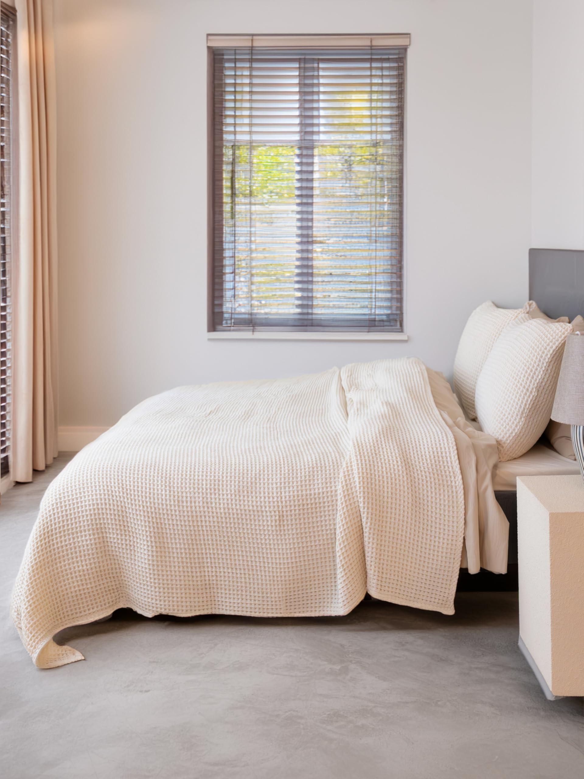 Viva Maison Viva Maison - Waffle Blanket Twin Queen King Size, Soft Lightweight 100% Turkish Cotton Waffle Weave Throw Blankets for Bed (Natural, Twin 63\" x 91\" Inch)