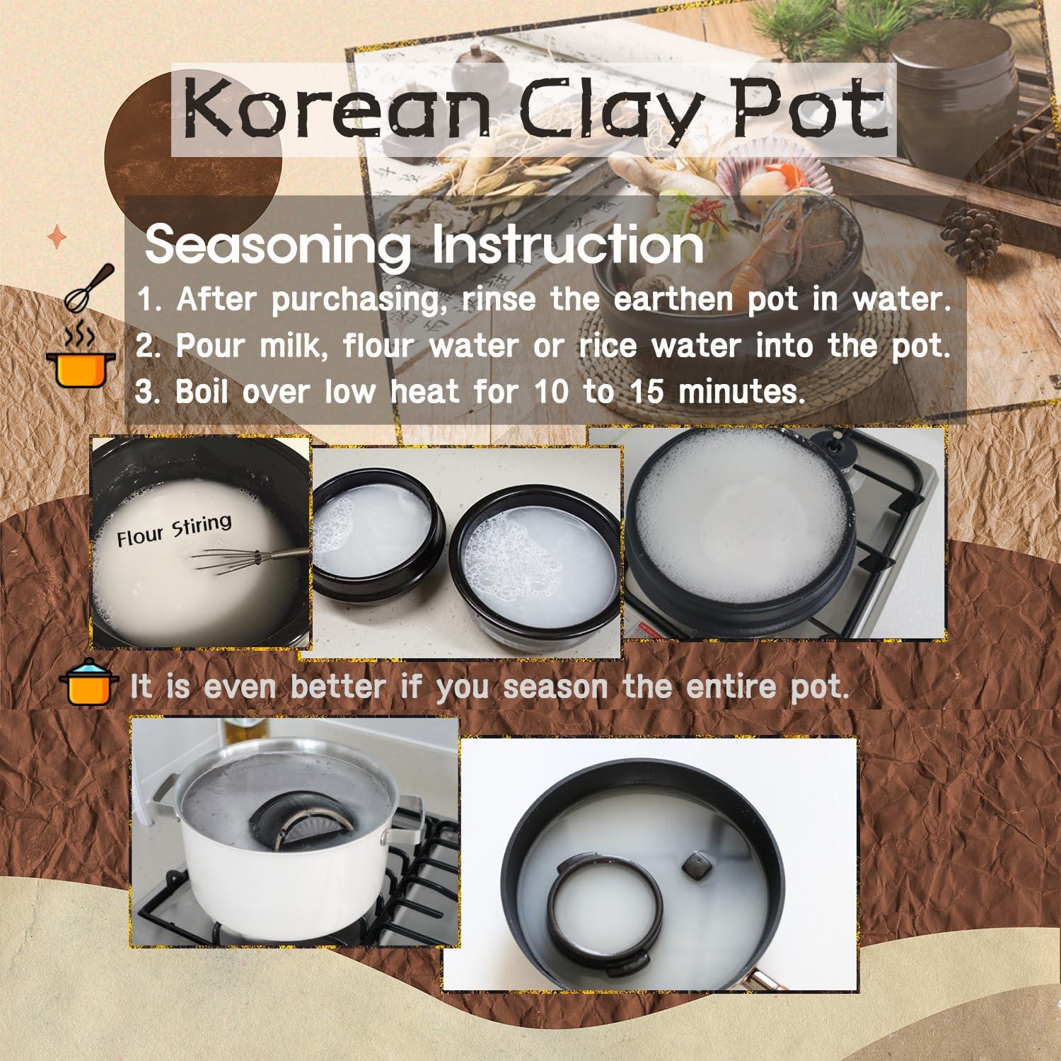 BALWOO BALWOO Korean Pot [Buncheong] MUD GLAZE Earthenware Ttukbaegi, Natural Ceramic Clay Cooking Pot Casserole, Heat Resistant Earthen Pot, Stone Bowl Stockpot Soup Crock, Pottery Bowl (Medium)