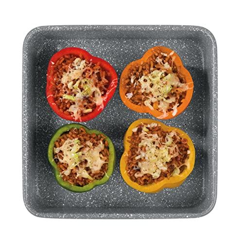 Salter Salter BW02780G Square Pan, Non-Stick Deep Baking Tray, Small Oven Tin For Brownies, Cakes, Roasting Pan For Vegetables, Carbon Steel, Marblestone Collection, Grey, 23 cm
