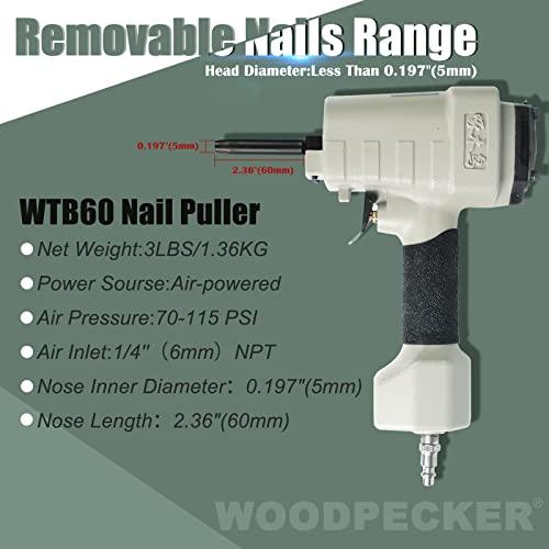 KAMSIN Woodpecker WTB60 Pneumatic Nails Puller Air Punch Nailer Air Power Nail Remover Gun Nail Puncher Heavy Duty Denailer Gun Denailer Tool, Nail Pusher for Recycling/Removing Nails less than 0.197(5mm)