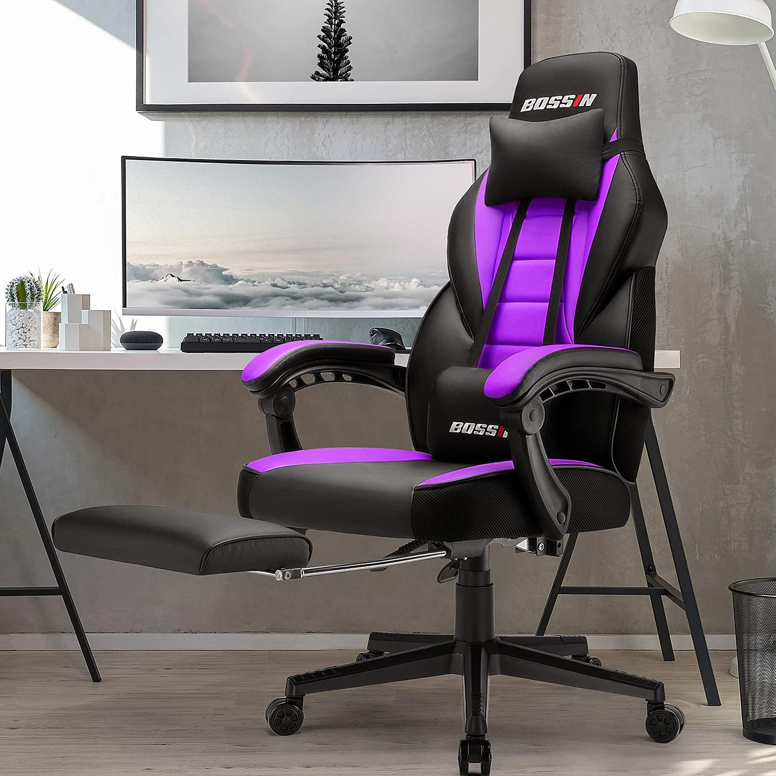 BOSSIN BOSSIN Gaming Chair with Footrest and Massage 400lb Weight Capacity, Big and Tall Gaming Chair for Adults, Ergonomic Heavy Duty Gaming Chair with Large Size Seat and High Back