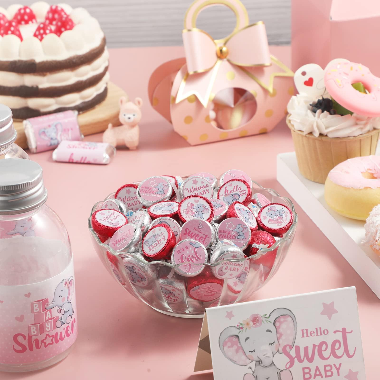 Gersoniel Gersoniel 504 Pieces Baby Elephant Stickers Candy Labels Elephant Kisses Sticker Chocolate Mini Decorations for Sweet Girl Boy Baby Shower Birthday Party Supplies(Pink)