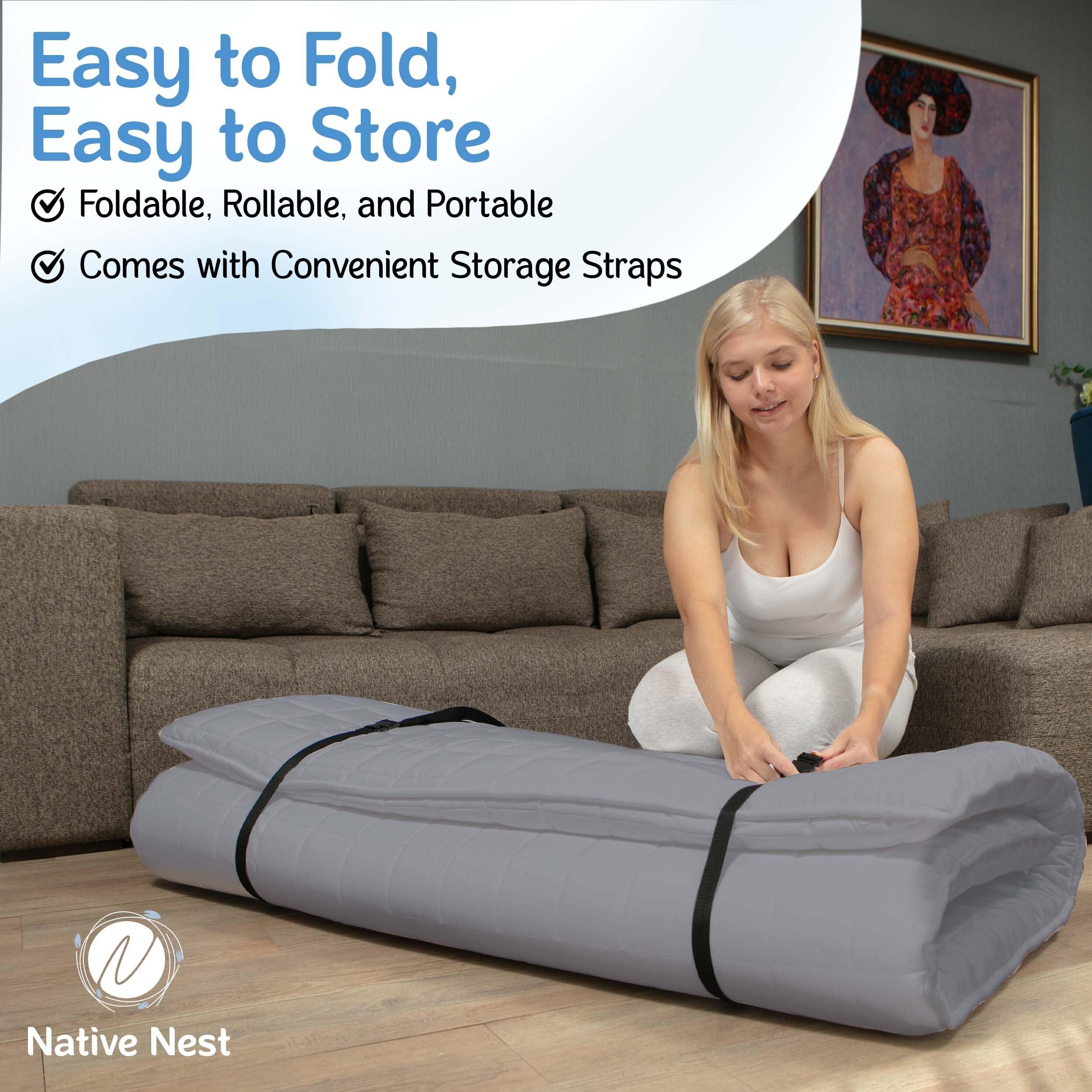 Native Nest Native Nest Japanese Futon Floor Mattress - Medium Firm Futon Mattress for Sleeping - Shikibuton - Foldable and Portable Japanese Bed (Grey, Twin)