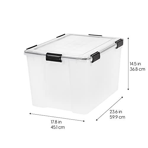 IRIS USA, Inc. IRIS USA 74 Quart WEATHERPRO Plastic Storage Box with Durable Lid and Seal and Secure Latching Buckles, Weathertight, Clear with Black Buckles, 1 Pack