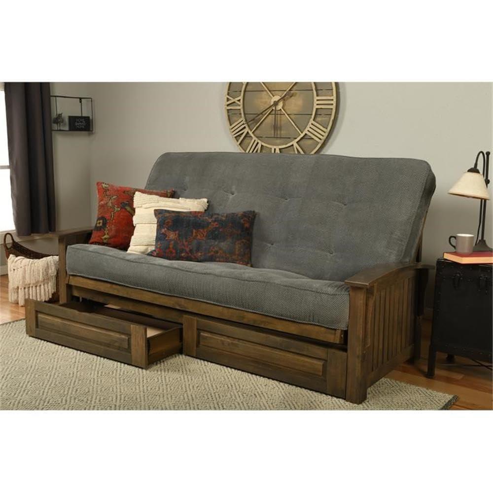 Kodiak Furniture Kodiak Furniture Washington Queen Size Futon Frame with Storage Drawers - Wood Futon Frame with Mattress Included in Thunder Gray Color