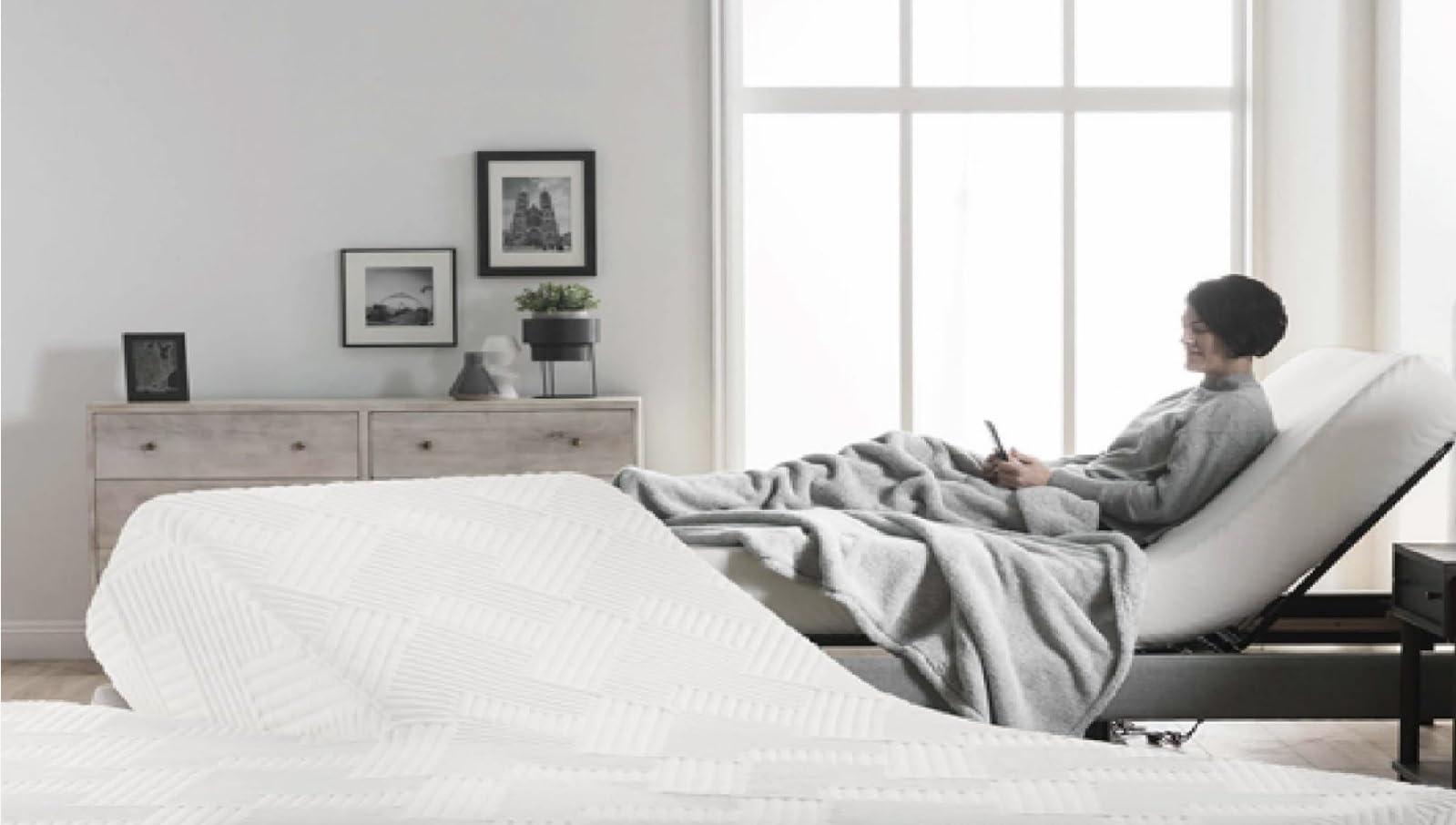 Shreem Linen Split Head Flex King Sheets for Adjustable Beds, Flex Top King Sheets for Sleep Number Bed 100% Egyptian Cotton - 4Pcs Sheet Set -36\" Top Split Sheets to fit Upto 16\" Deep Mattress (White Solid)