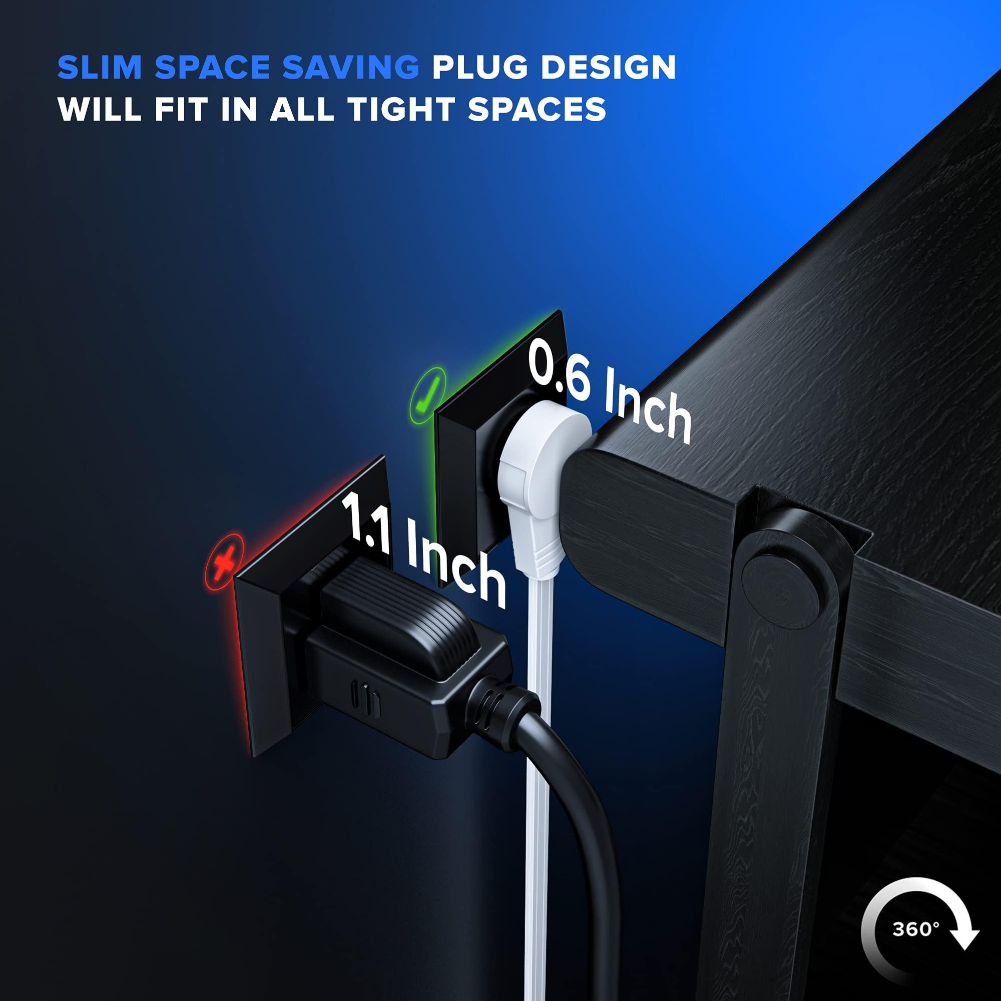 Maximm Maximm Cable 6 Ft 360 Rotating Flat Plug Extension Cord/Wire, 16 AWG Multi 3 Outlet Extension Wire, 3 Prong Grounded Wire - White - 2 Pack - UL Certified