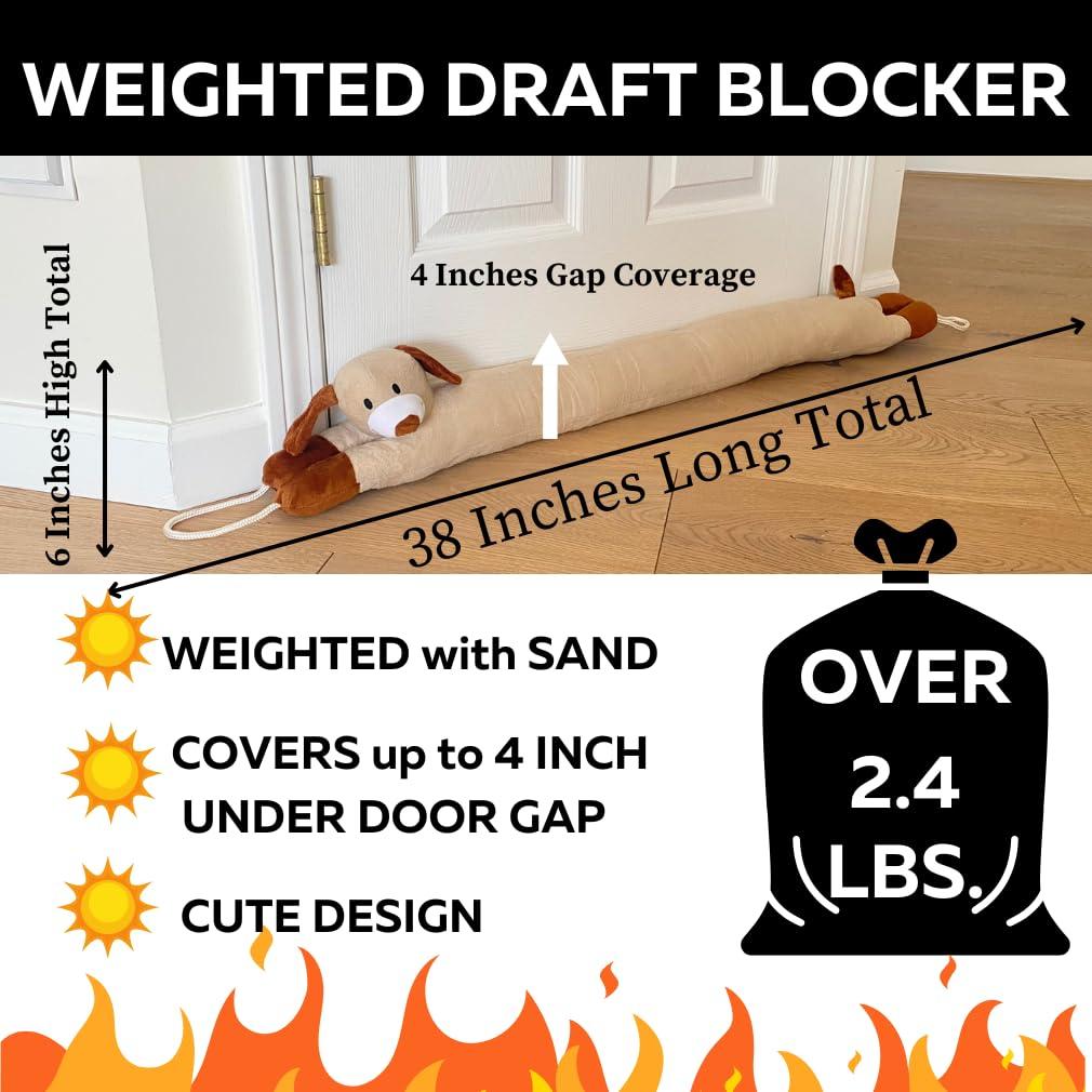 Evelots Evelots Under Door Dog Draft Stopper - Weighted - Keep Cold Air, Warm Air Out - Odor, Noise, Dust, Wind Blocker - Great for Window - Full 38 Inch Long - Heavy Duty Cute Puppy - Hanging Loops