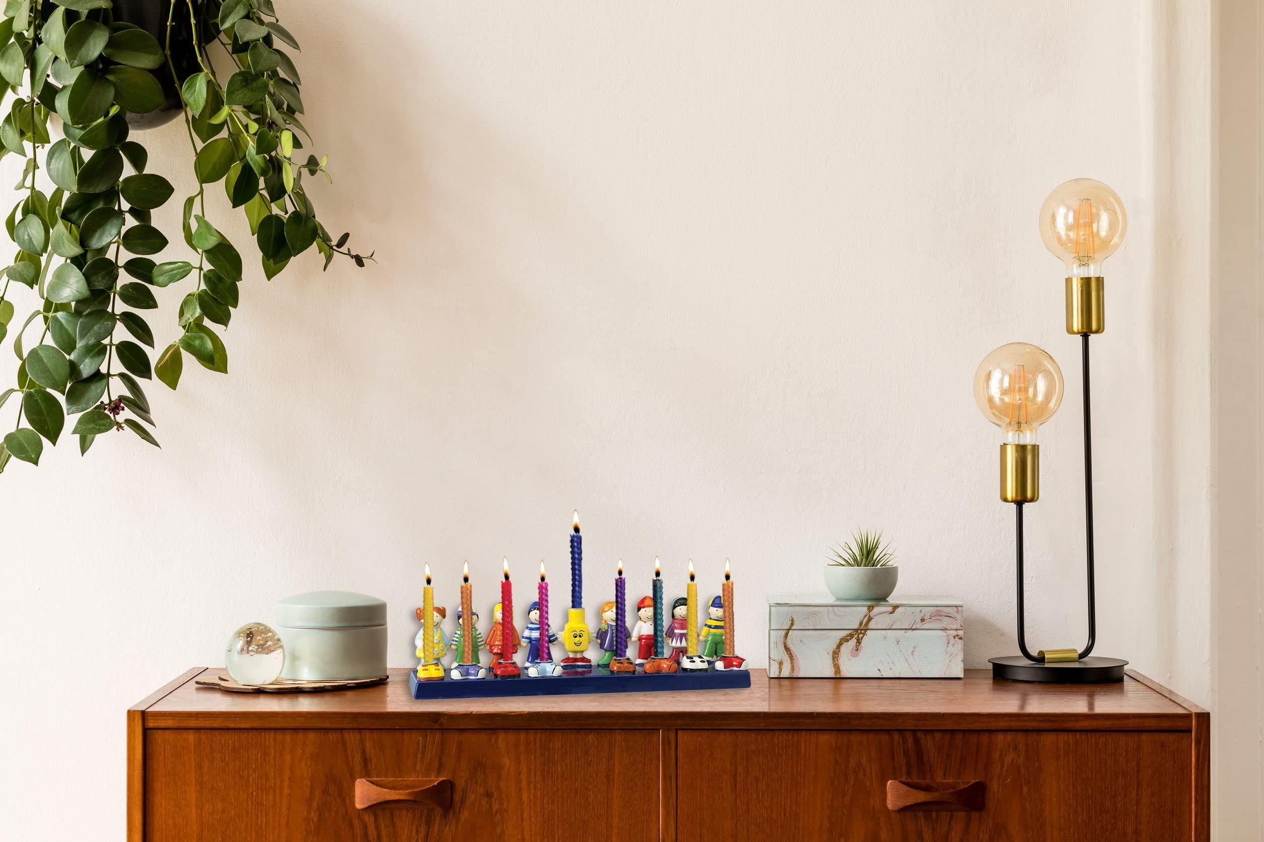 Rite Lite Rite Lite Friends Hanukkah Menorah Chanukah Gifts Jewish Holiday Party Favors Decor People Figurine Emoji Centerpiece Colorful Candle Holder Hand Painted Ceramic Chanukah Decorations 3.50\"