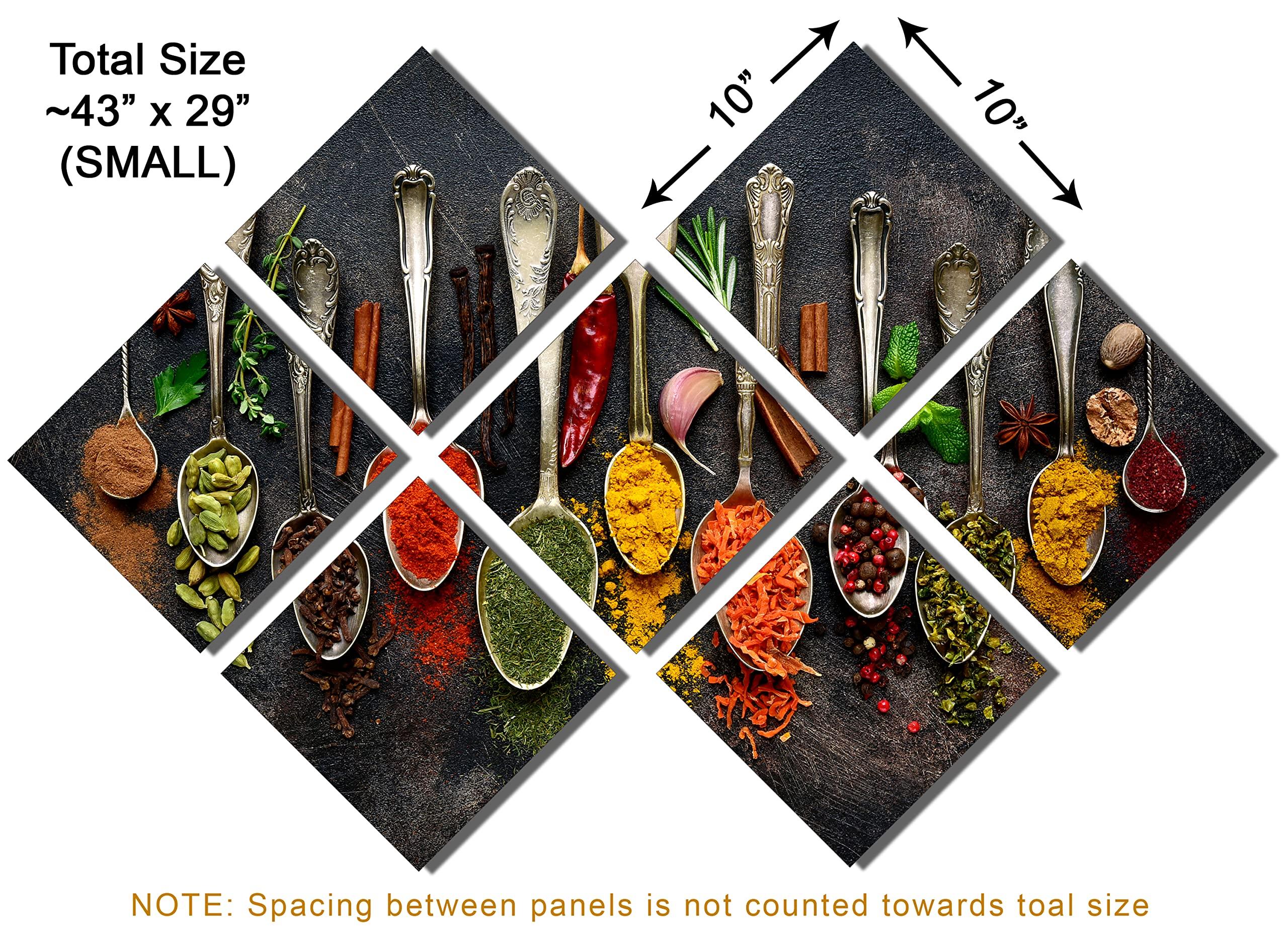 Canvas Quest Canvas Quest 43 x 29 TOTAL - Herbs & Spice Wall Art Metal Print on black 7 Panel Butterfly Split Spoons, Herbs and spices art